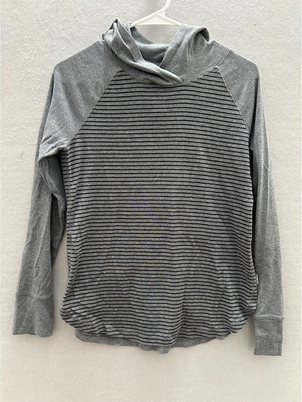 Eddie Bauer Gray with Black stripes Hood Long Sleeve T-shirt Women Size L